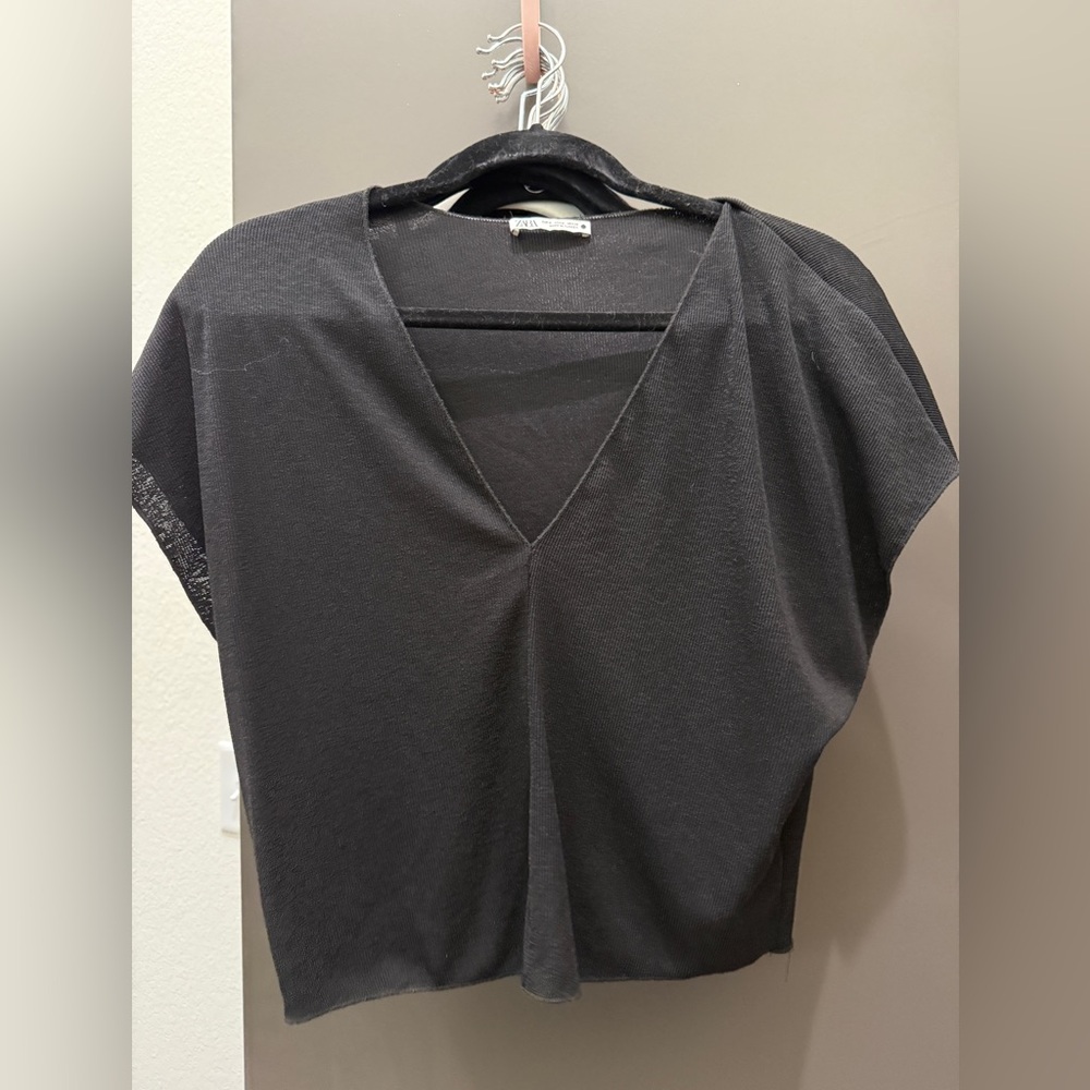 Zara Black V-Neck Blouse